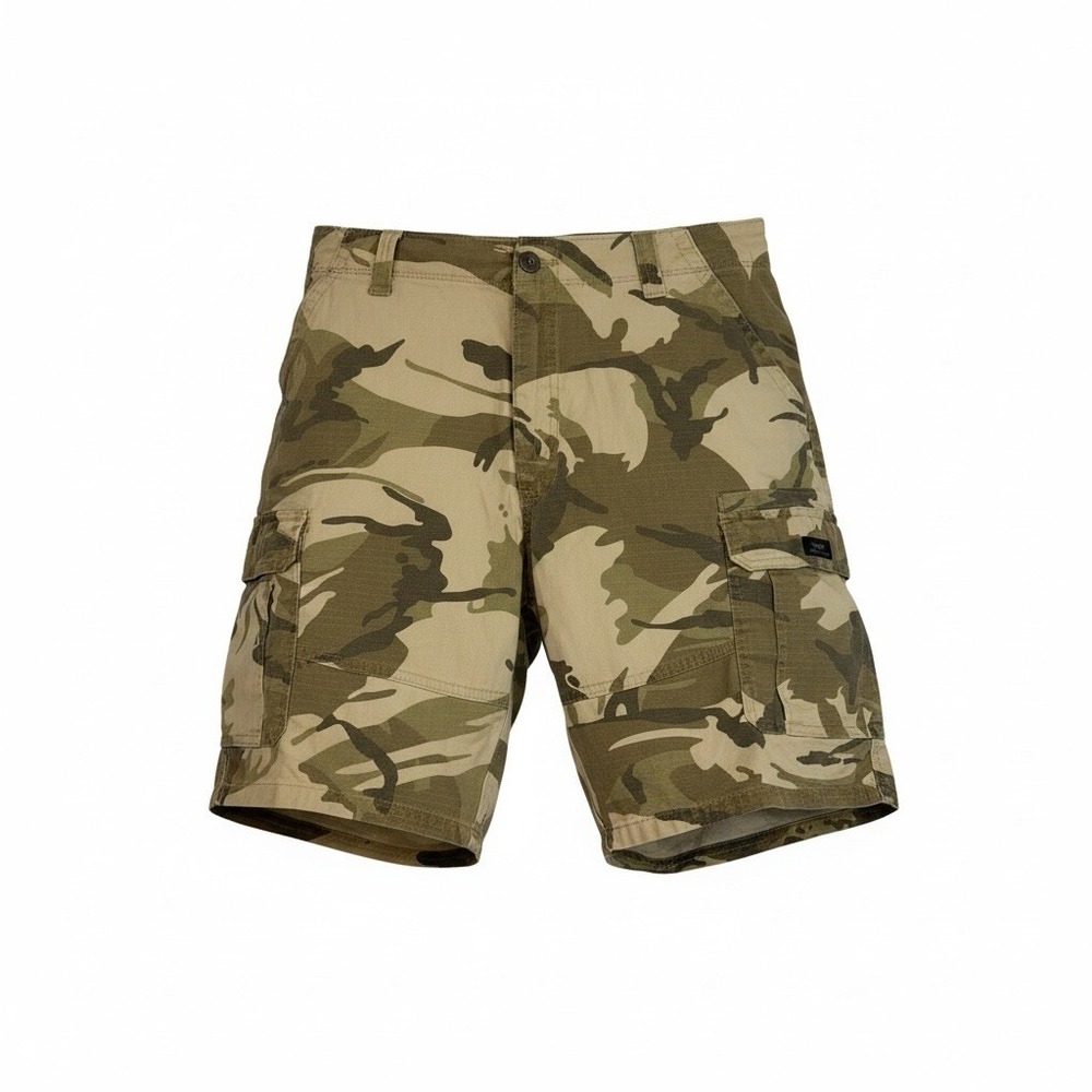 Wrangler Relaxed Fit Cargo Shorts Mens 38 Green Camouflage Ripstop Pockets